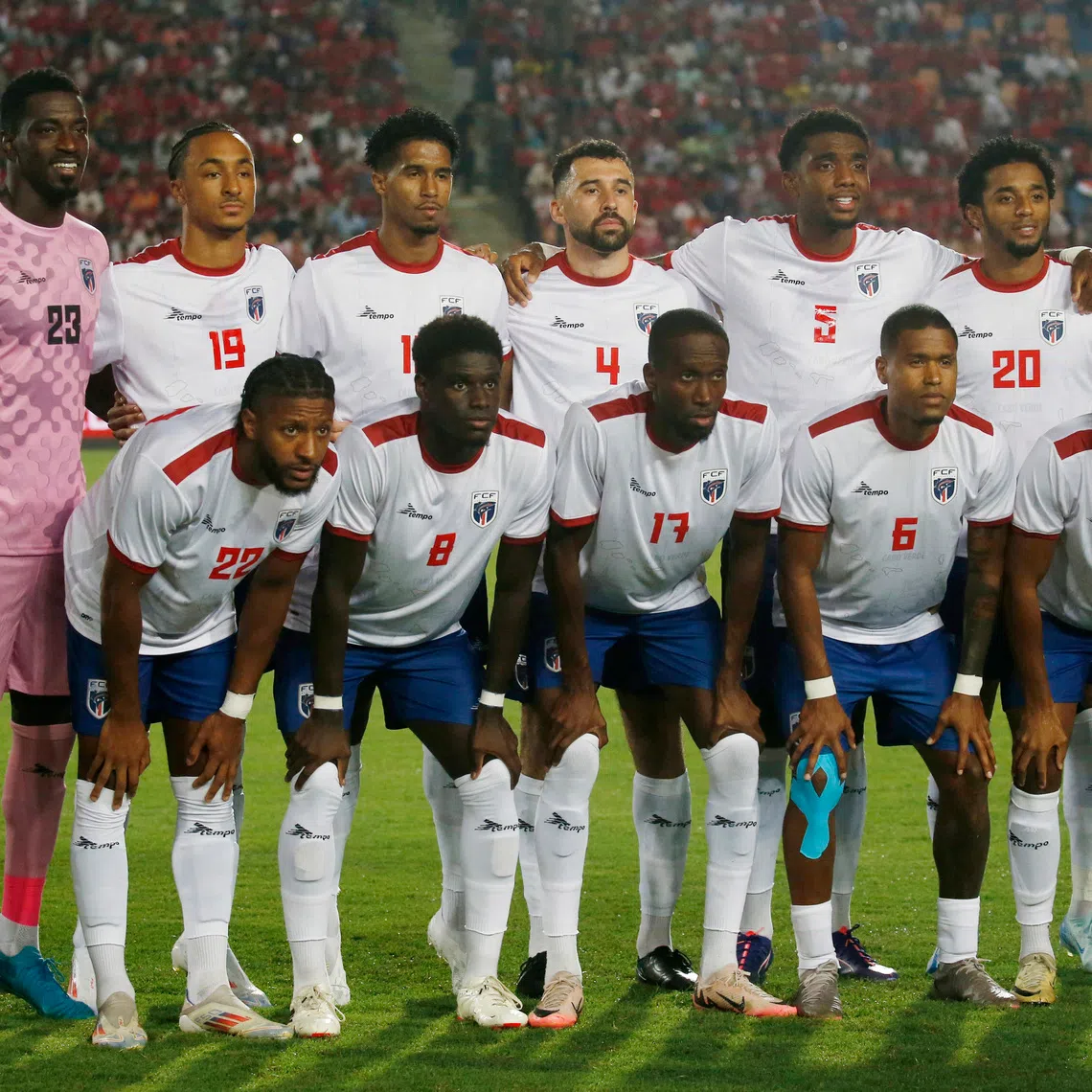 Cape Verde players posing for a team group photo before the match against Egypt in September. 