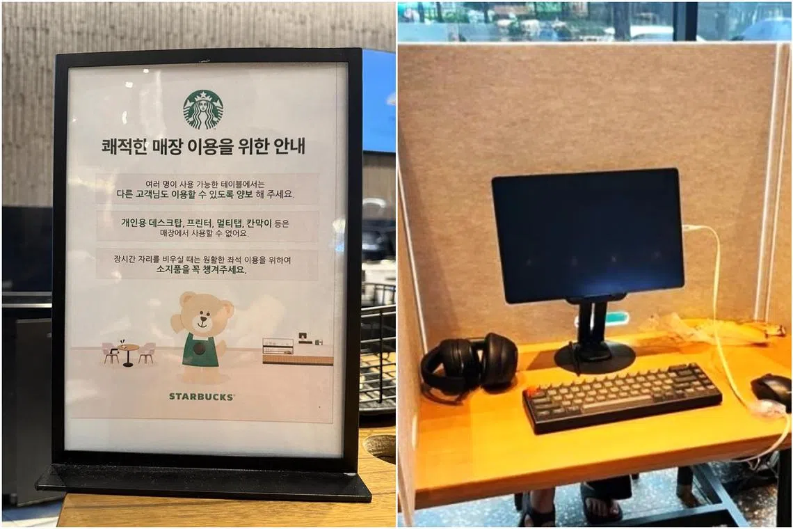 Starbucks Korea is telling customers to leave their offices at home, and has banned the use of desktop computers inside its cafes.