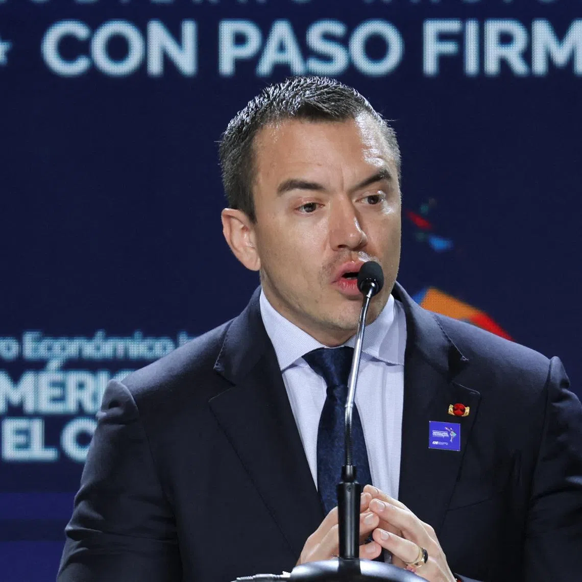 Ecuador's President Daniel Noboa delivers a speech during the International Economic Forum Latin America and the Caribbean 2026, in Panama City, Panama, January 28, 2026. REUTERS/Aris Martinez