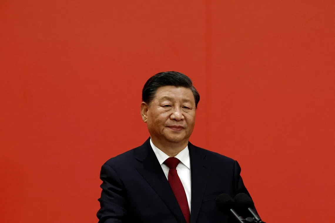 Chinese President Xi Jinping speaks at the Great Hall of the People in Beijing, on Oct 23, 2022.