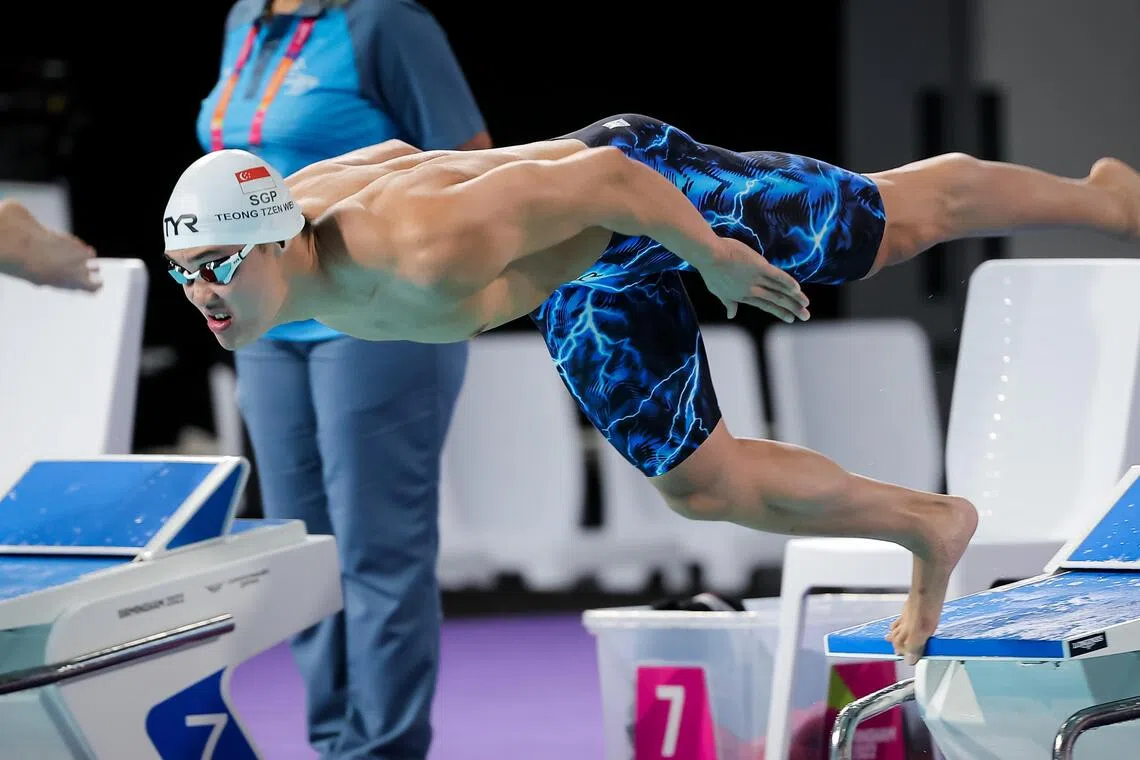 Teong Tzen Wei set a short-course Asian record of 21.93sec in the men's 50m butterfly at the World Aquatics Swimming World Cup on Oct 25.