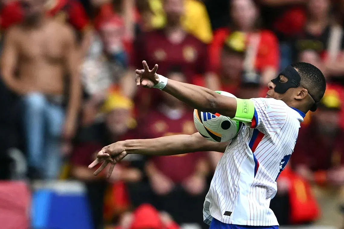 France forward Kylian Mbappe controlling the ball during the Euro 2024 round of 16 win over Belgium on July 1.