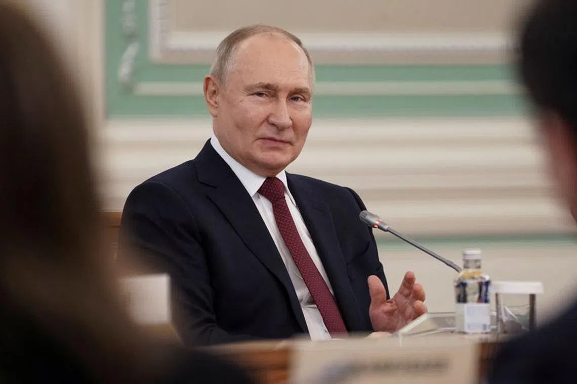 FILE PHOTO: Russia’s President Vladimir Putin takes part in Russian-Kazakh talks in Astana, Kazakhstan November 9, 2023.  REUTERS/Turar Kazangapov/File Photo
