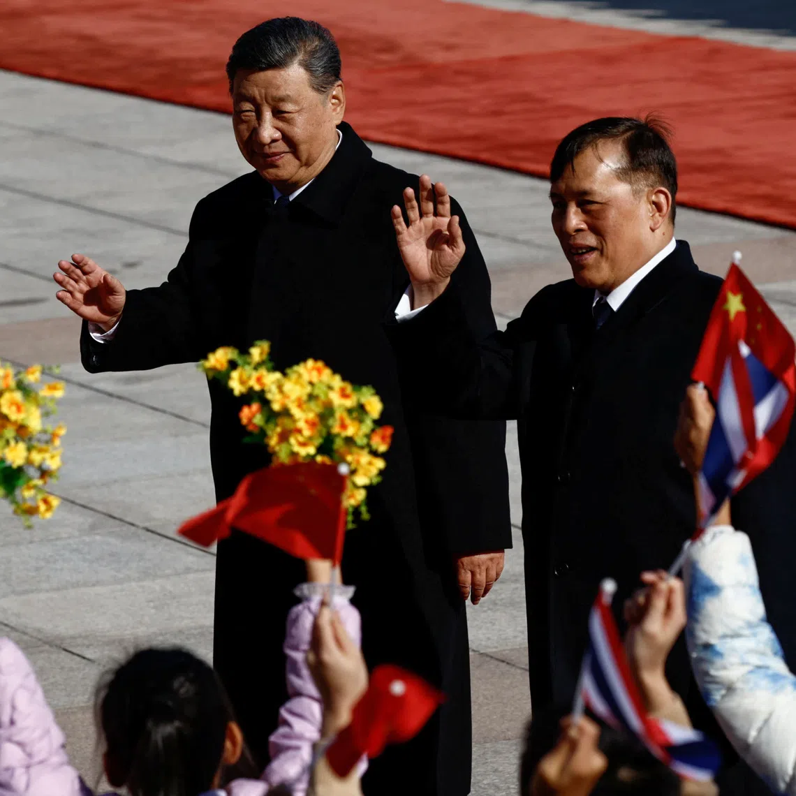 Thailand's King Maha Vajiralongkorn and Chinese President Xi Jinping attend a welcoming ceremony at the Great Hall of the People, in Beijing, China November 14, 2025. REUTERS/Tingshu Wang/Pool