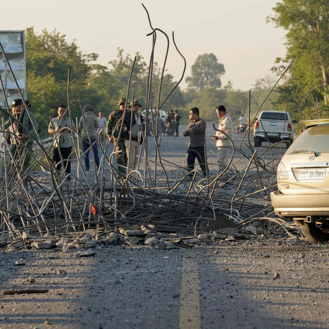 A damaged bridge in an area between Cambodia's Oddar Meanchey and Siem Reap provinces on Dec 20 after air strikes carried out by Thailand.