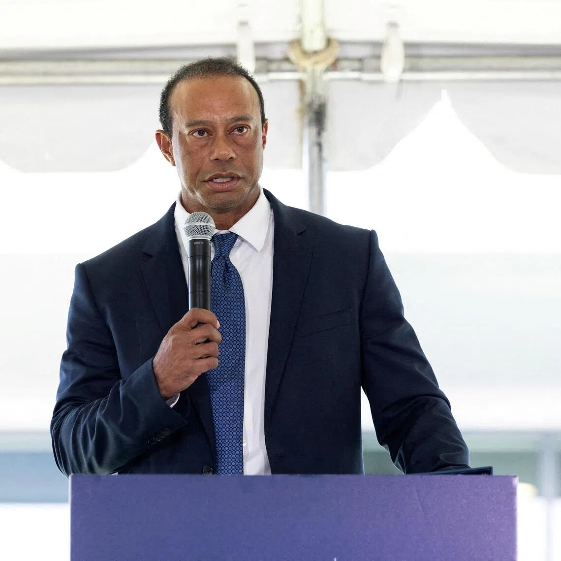 Golfer Tiger Woods speaking at a ribbon-cutting at the TGR Learning Lab Philadelphia in Philadelphia on Sept 8, 2025. 