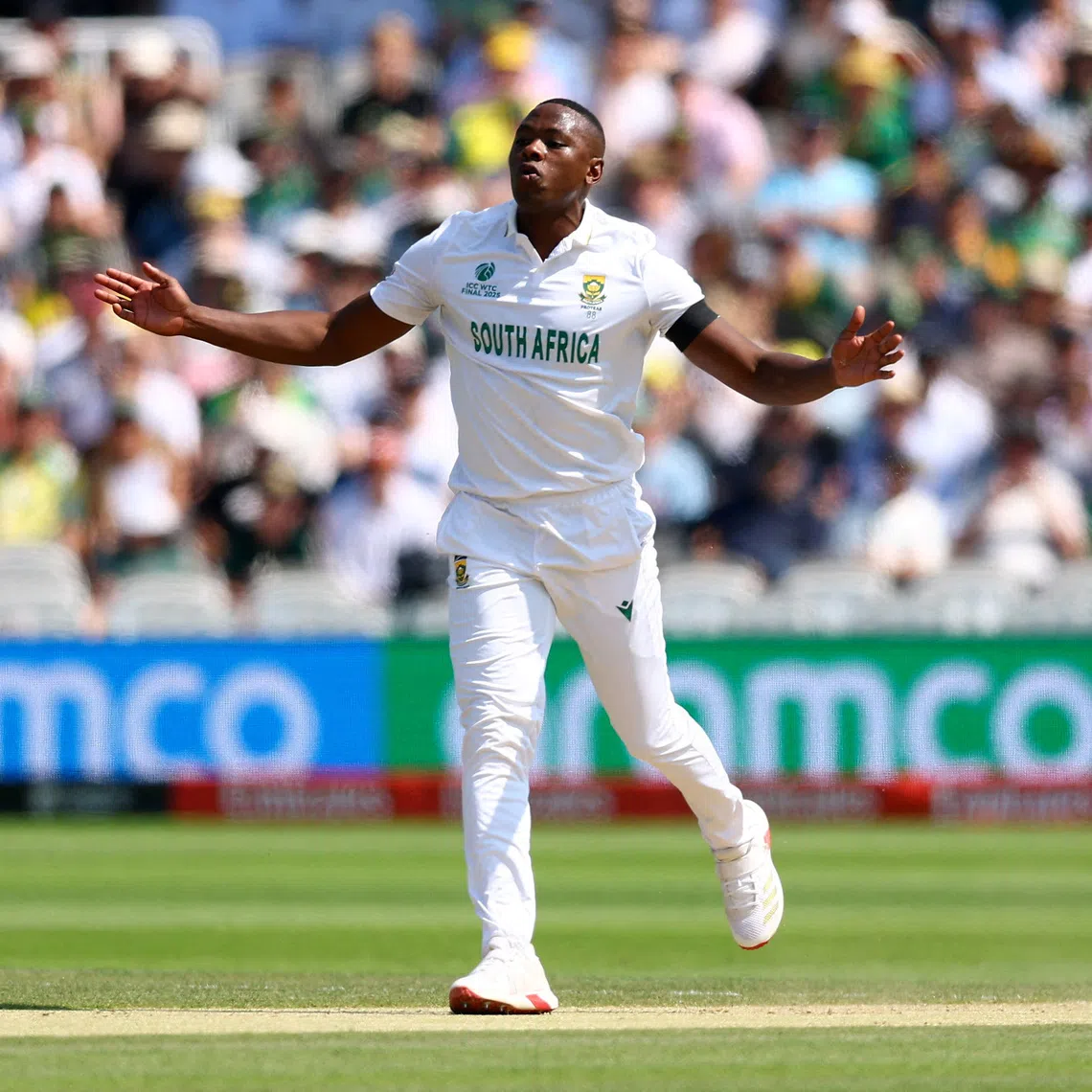 FILE PHOTO: Cricket - 2025 ICC World Test Championship Final - South Africa v Australia - Lord's Cricket Ground, London, Britain - June 13, 2025 South Africa's Kagiso Rabada reacts Action Images via Reuters/Andrew Boyers/File Photo