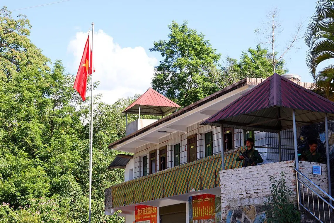 The Myanmar National Democratic Alliance Army occupying a military outpost in Shan State on Oct 29, 2023.