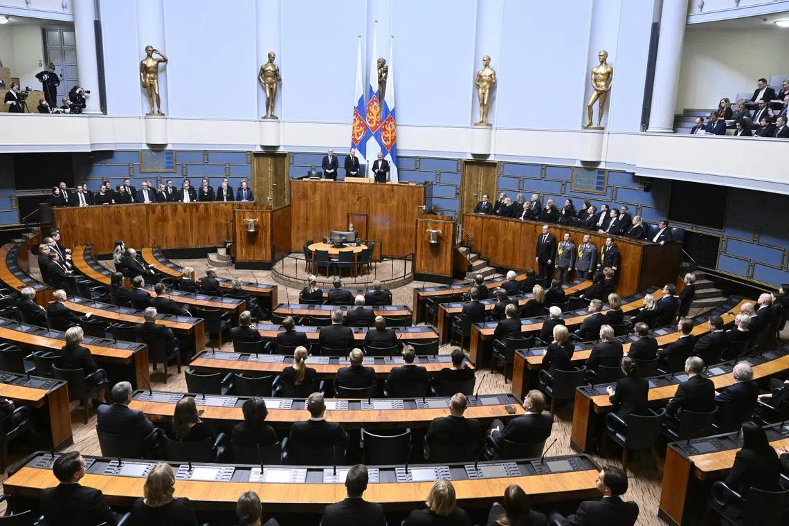 Finnish President Sauli Niinisto speaks during the State Opening of Parliament in Helsinki, Finland February 7, 2024. Lehtikuva/Emmi Korhonen via REUTERS/File Photo