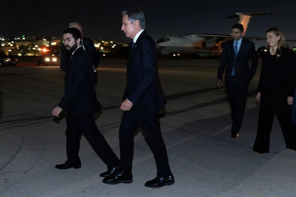U.S. Secretary of State Antony Blinken arrives in Amman, Jordan, October 13, 2023, after meetings in Israel. Jacquelyn Martin/Pool via REUTERS