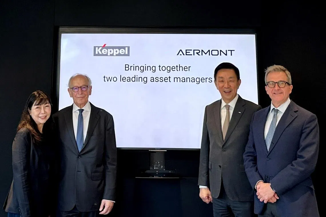 (From left) Ms Christina Tan, CEO, fund management and chief investment officer of Keppel Corporation, Aermont Capital chairman Léon Bressler, Keppel CEO Loh Chin Hua and Aermont Capital managing partner Paul Golding.