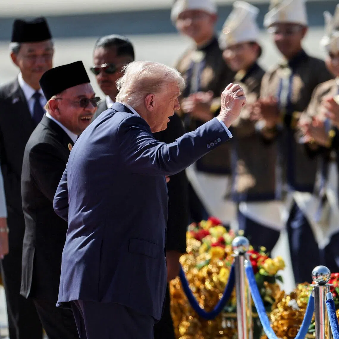 US President Donald Trump receiving a red-carpet welcome upon arrival at the Asean Summit in Kuala Lumpur on Oct 26.