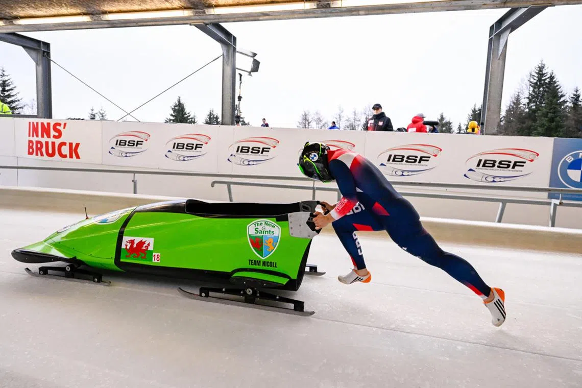 British shot putter, discus thrower and bobsledder Adele Nicoll during the BMW IBSF World Cup bobsleigh and skeleton in Innsbruck, Austria, on Dec 16, 2023. 