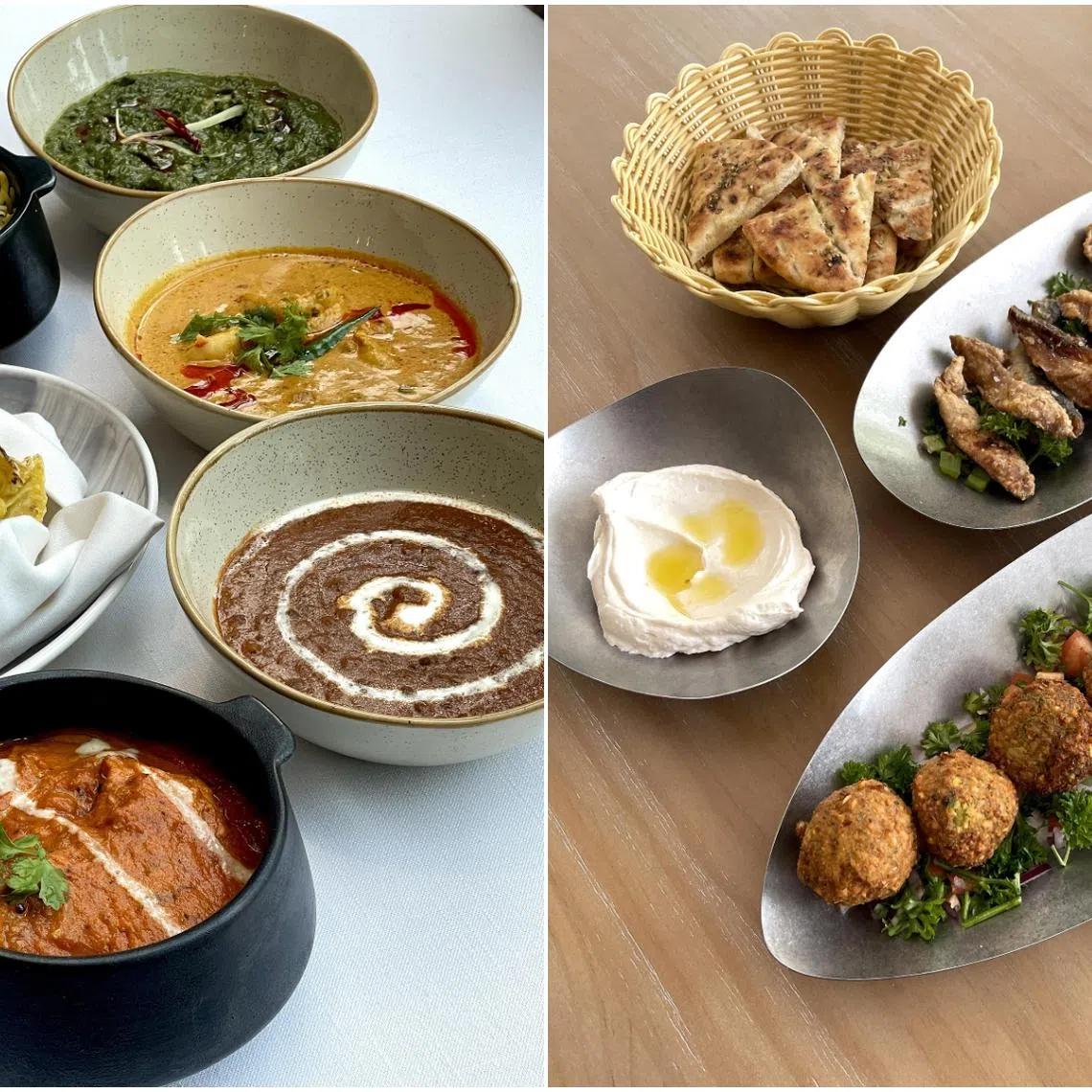 North Indian cuisine from Sansara (left) and Mediterranean with Greek, Albanian, Turkish and Italian influences cuisine from Hapiha Mediterranean Taverna.