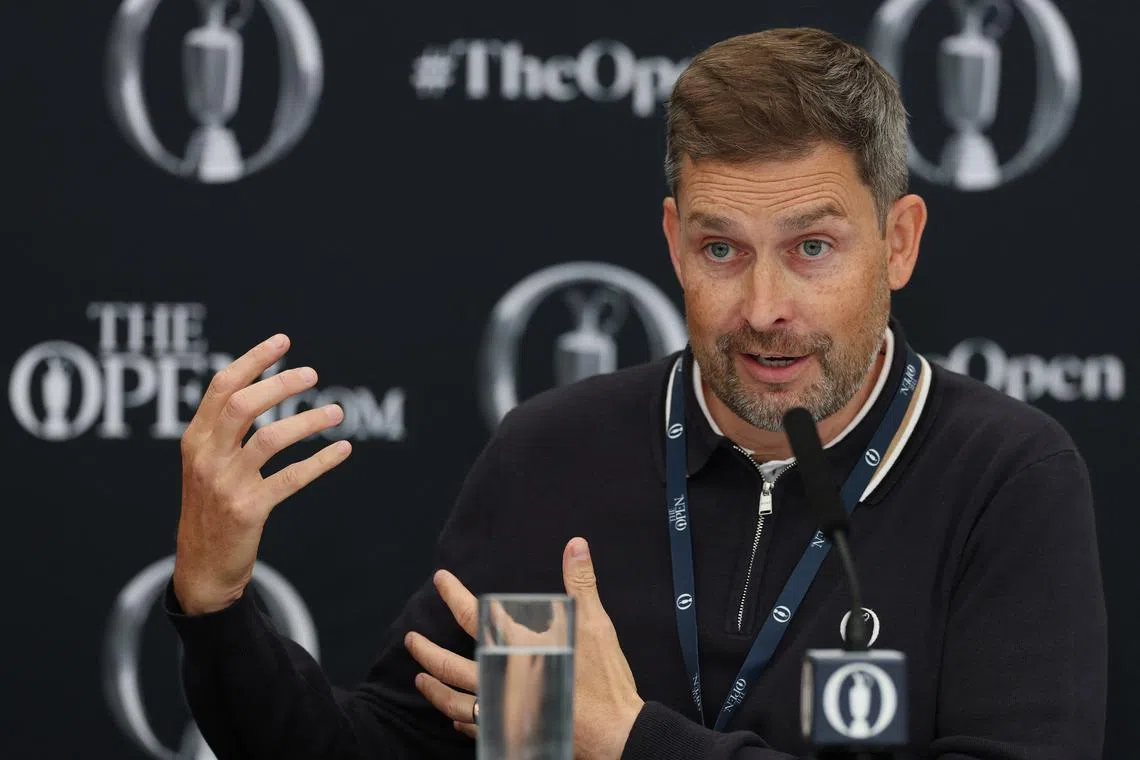 FILE PHOTO: Golf - The 153rd Open Championship - Royal Portrush Golf Club, Portrush, Northern Ireland, Britain - July 16, 2025 The R&A CEO Mark Darbon during a press conference REUTERS/Paul Childs/File photo