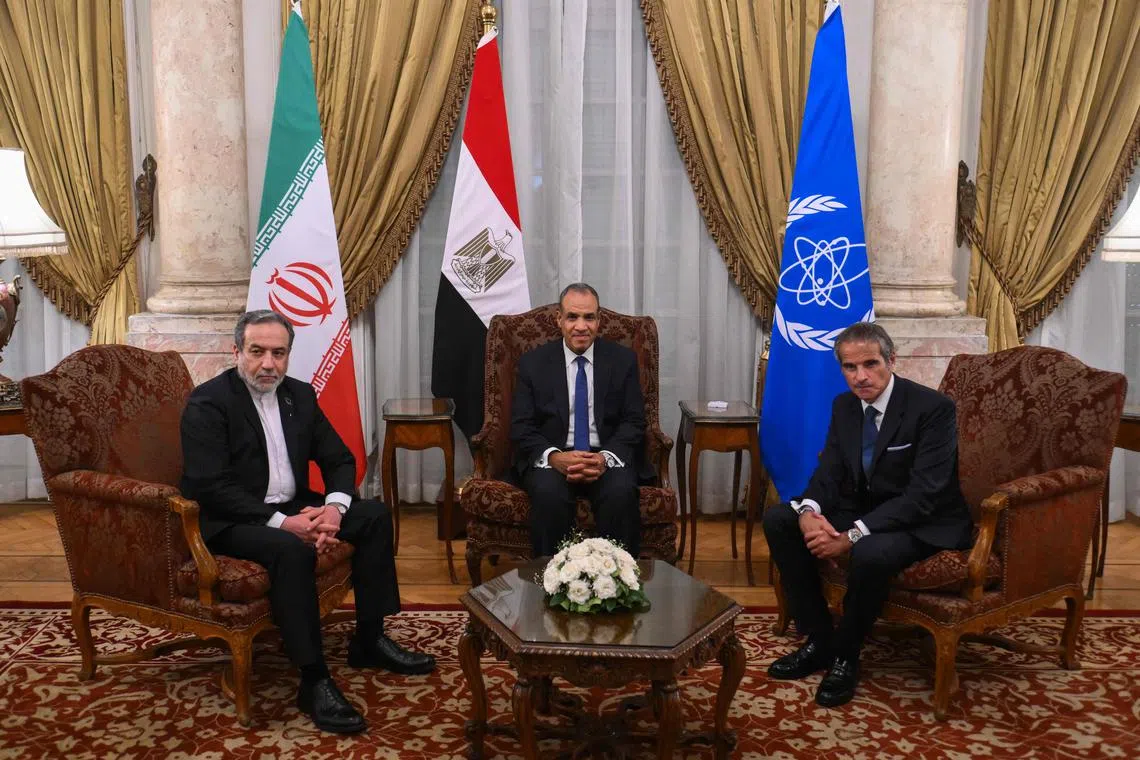 Iranian Foreign Minister Abbas Araqchi (left) meeting in Cairo on Sept 9 with Egyptian Foreign Minister Badr Abdelatty (centre) and IAEA chief Rafael Grossi.