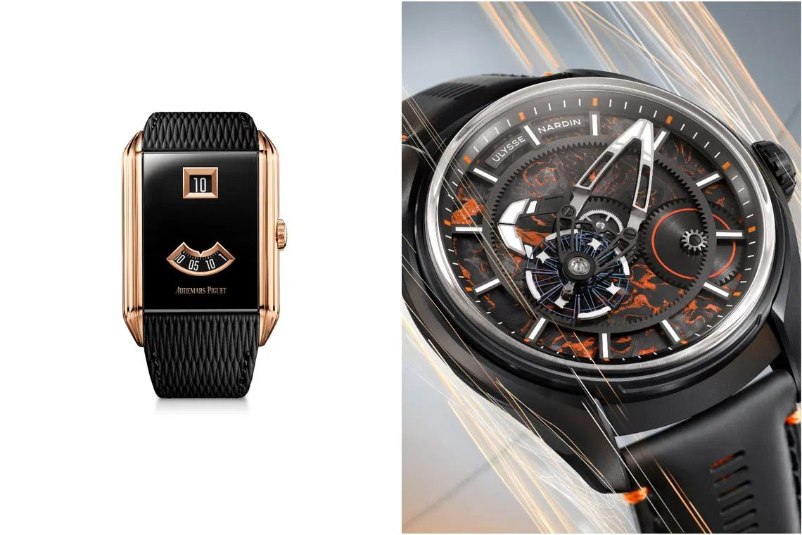 Audemars Piguet Neo Frame Jumping Hour (left) and Ulyssee Nardin Freak X Gumball 3000 Edition 2.