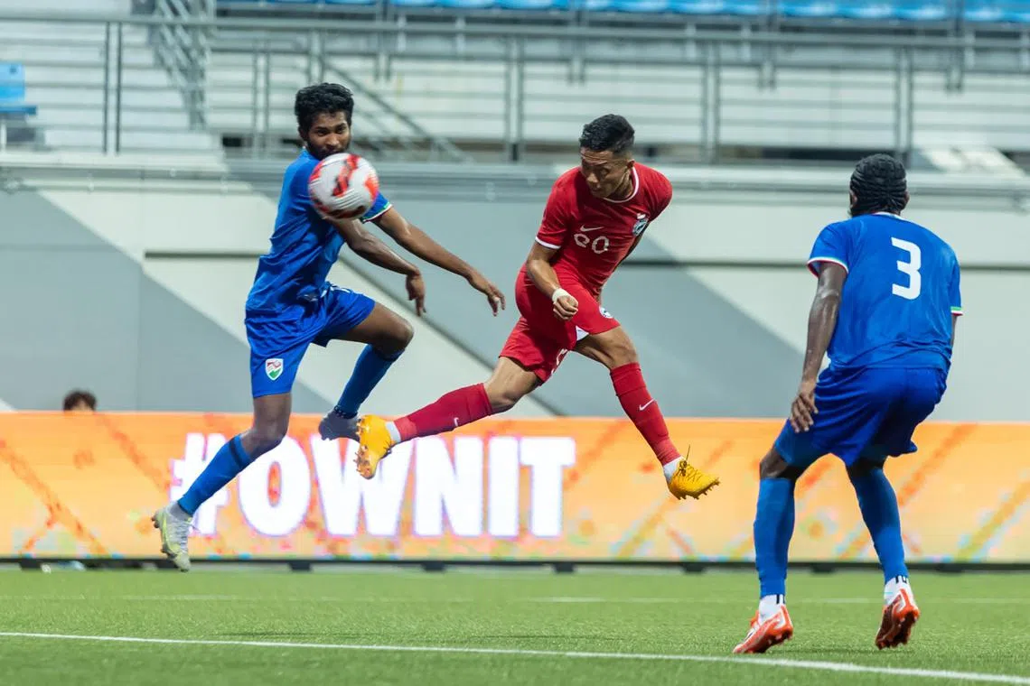Singapore striker Shawal Anuar in action against Maldives in 2022.