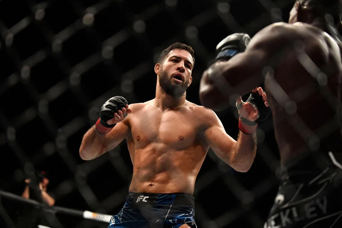 Nassourdine Imavov competing against Joaquin Buckley in their men's middleweight fight during the Ultimate Fighting Championship (UFC) Fight Night 209 event at the Paris-Bercy arena in Paris on Sept 3, 2022. The rising French star beat Brendan Allen via unanimous decision in the co-headliner of the UFC Fight Night event in Saint-Denis on Sept 28.