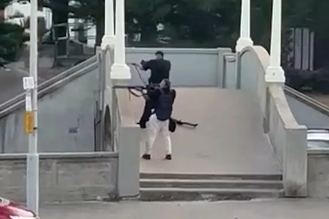 Sajid Akram (foreground) and his son Naveed opened fire on crowds thronging Bondi Beach on Dec 14, killing 15 people.