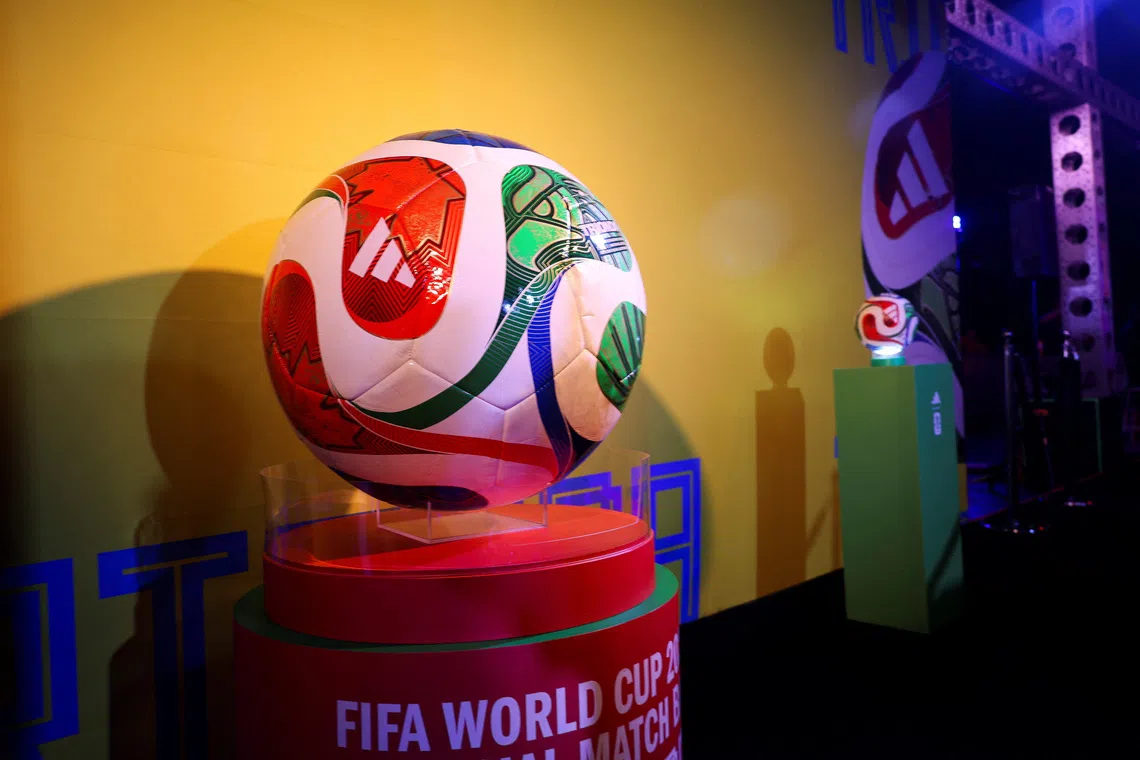 The official ball of the 2026 FIFA World Cup named \"Trionda\" is displayed during a presentation event in Mexico City, Mexico, October 3, 2025. REUTERS/Luis Cortes