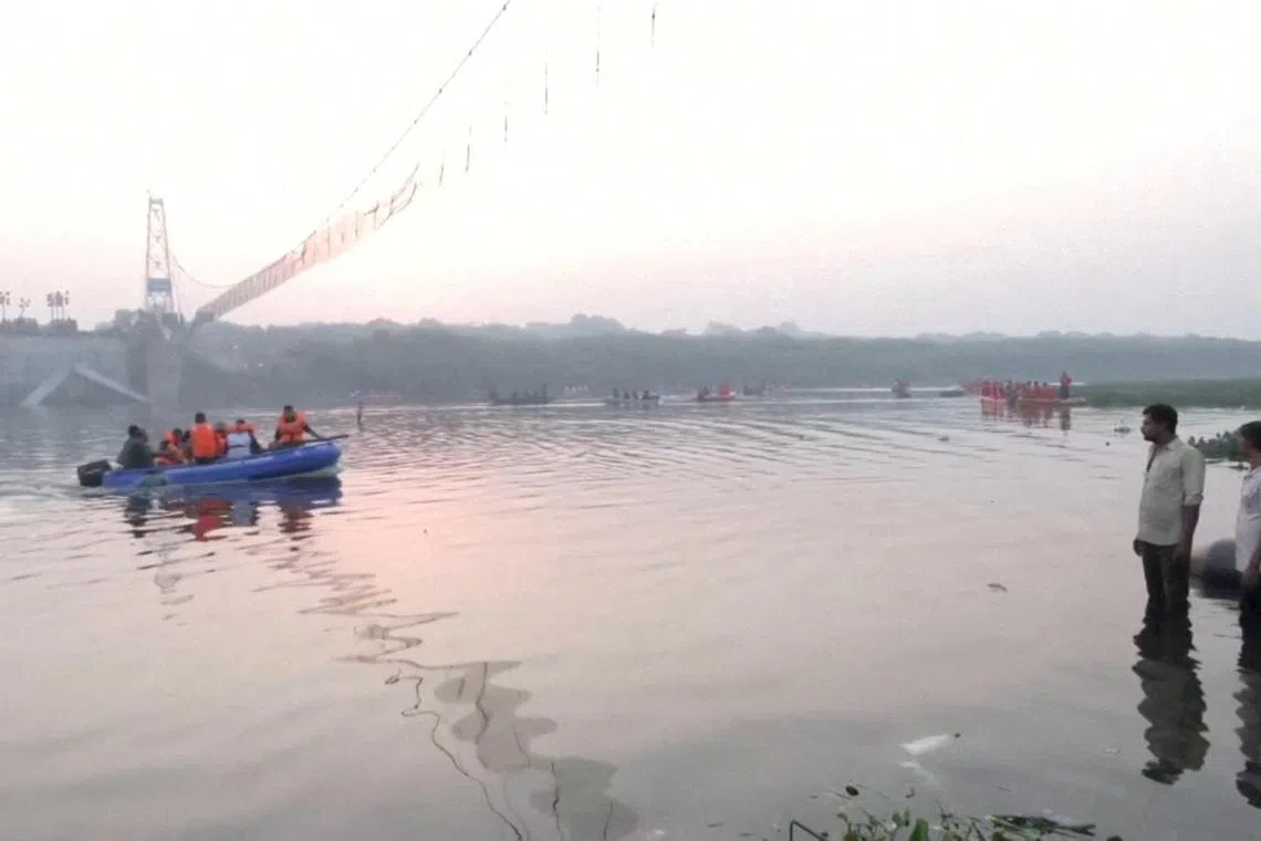 The bridge in the town of Morbi, in Gujarat state, collapsed on Oct 30, 2022, plunging hundreds into the Machchhu river.