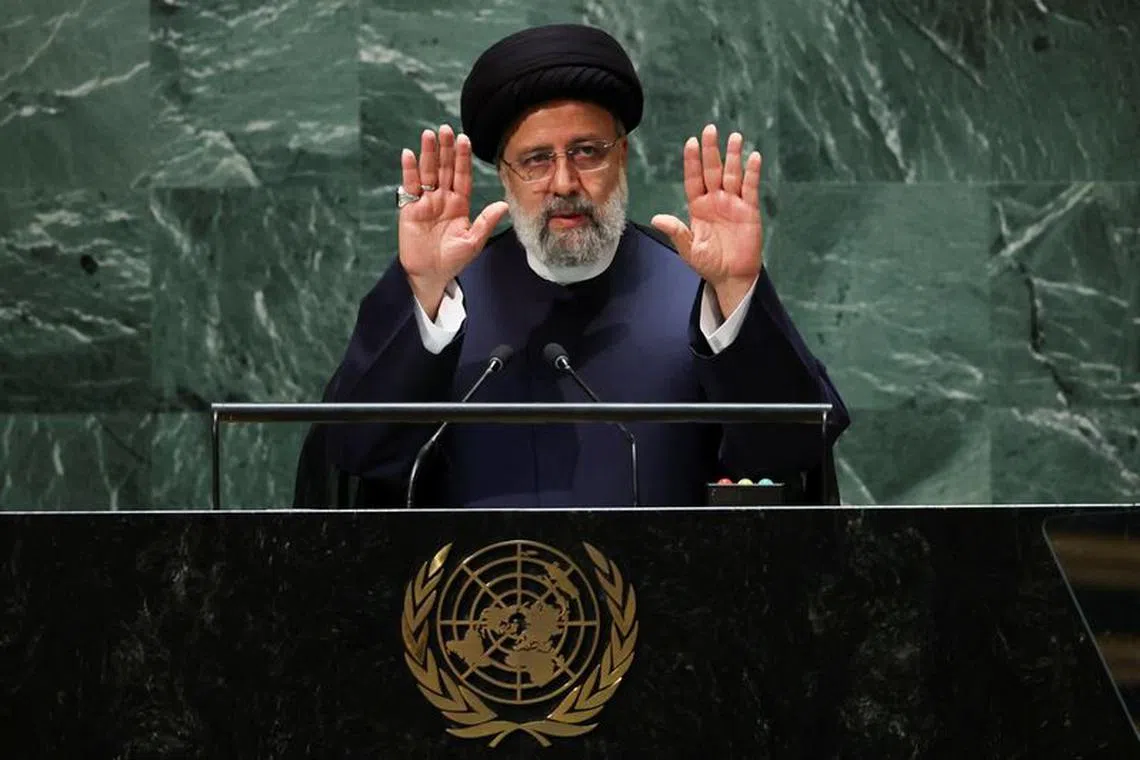 Iran's President Ebrahim Raisi gestures to the audience inside the United Nations General Assembly hall as he completes his address to the 78th Session of the U.N. General Assembly in New York City, U.S., September 19, 2023.  REUTERS/Mike Segar/File photo