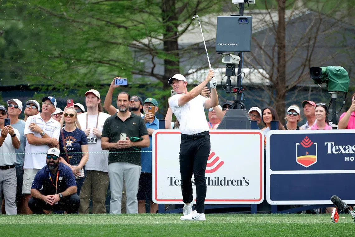 Northern Ireland's Rory McIlroy hitting a tee shot on the ninth hole during the final round of the Texas Children's Houston Open.