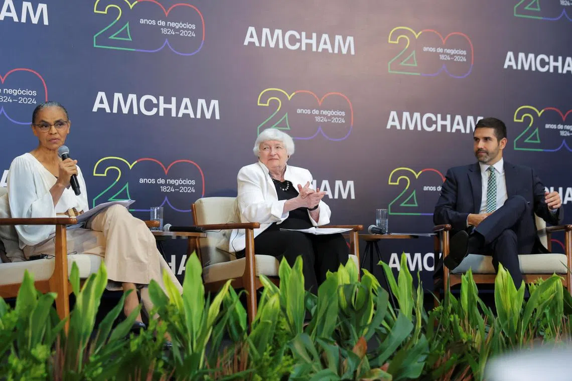 Ms Silva (from left), Dr Yellen and Mr Neto in a meeting on the US-Brazil economic relationship, in Sao Paulo, Brazil on Feb 27, 2024. 