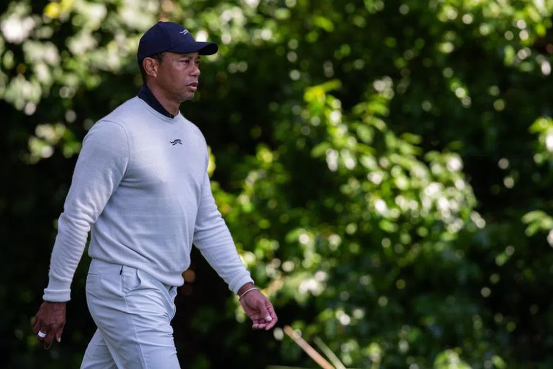 Feb 15, 2024; Pacific Palisades, California, USA; Tiger Woods on the twelfth hole during the first round of The Genesis Invitational golf tournament. Mandatory Credit: Jason Parkhurst-USA TODAY Sports