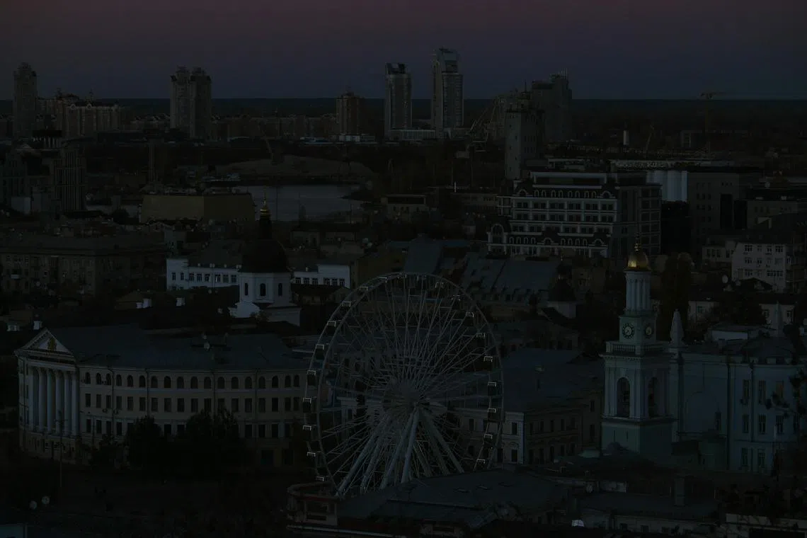 Kyiv plunged into darkness following a military strike that partially brought down the power infrastructure on Oct 31.