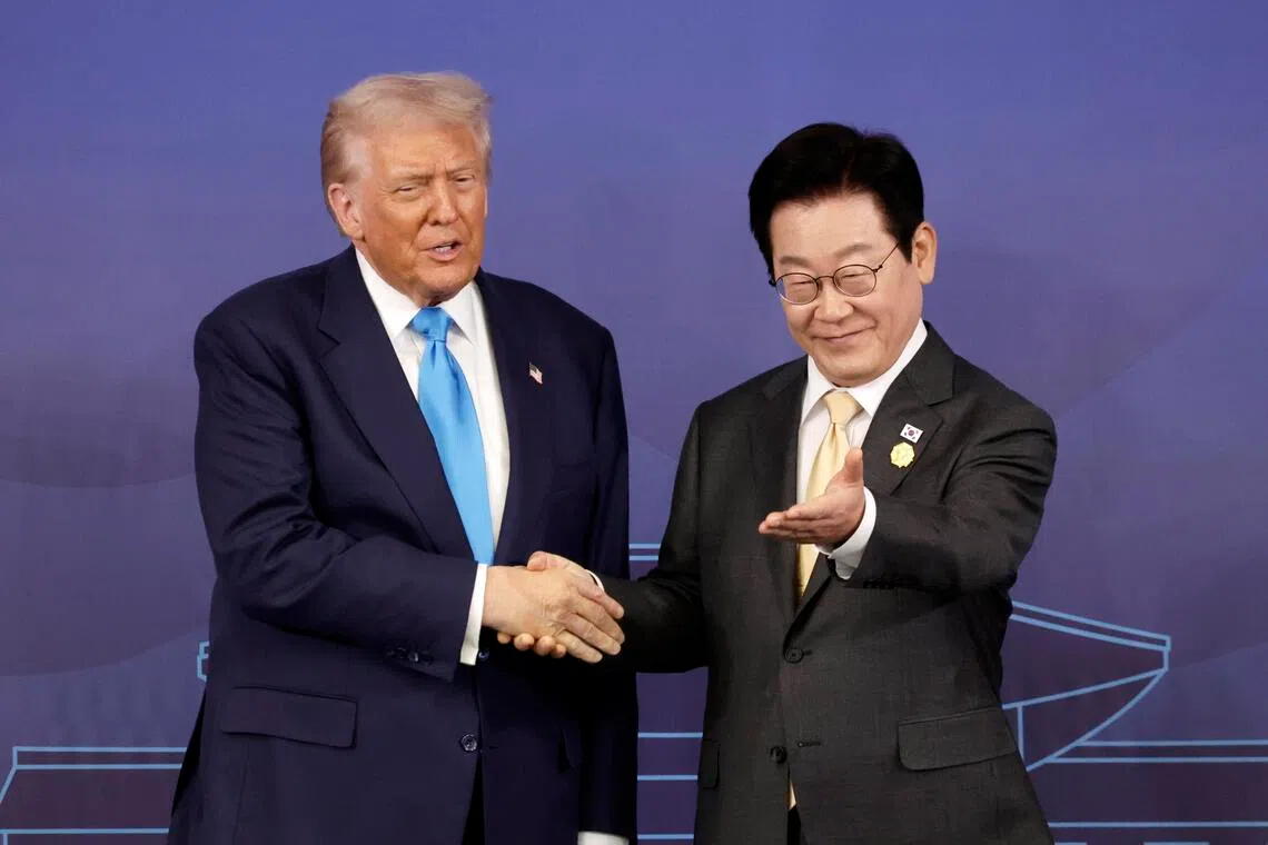 South Korean President Lee Jae Myung (right) told US President Donald Trump he wasn’t attempting to build submarines capable of carrying nuclear weapons.