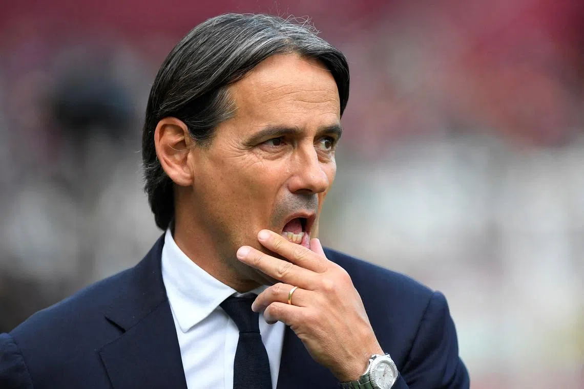 FILE PHOTO: Soccer Football - Serie A - Torino v Inter Milan - Stadio Olimpico Grande Torino, Turin, Italy - May 11, 2025 Inter Milan coach Simone Inzaghi reacts before the match REUTERS/Massimo Pinca/File Photo
