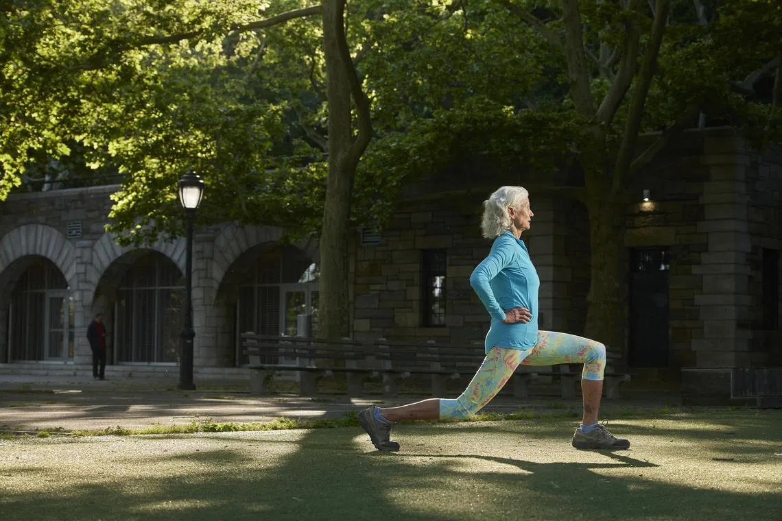 A lunge exercise in New York, June 1, 2024. Everyone’s bones weaken with age, but postmenopausal women are particularly at risk for osteoporosis. 
