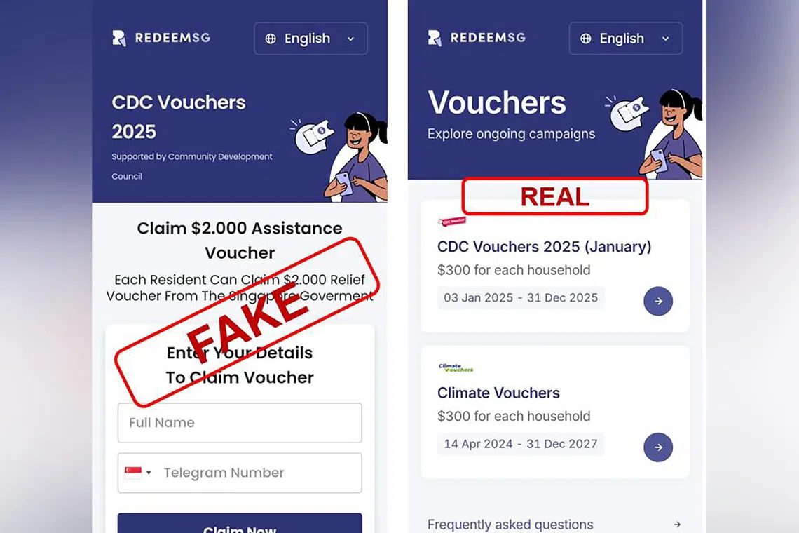 Police warned members of the public the difference between the fake and real CDC RedeemSG website.