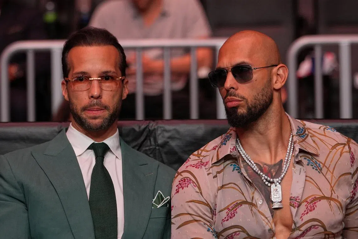 Andrew Tate and Tristan Tate arrive before U.S. President Donald Trump to attend UFC 327 at Kaseya Center, Miami, U.S., April 11, 2026. Julia Demaree Nikhinson/Pool via REUTERS