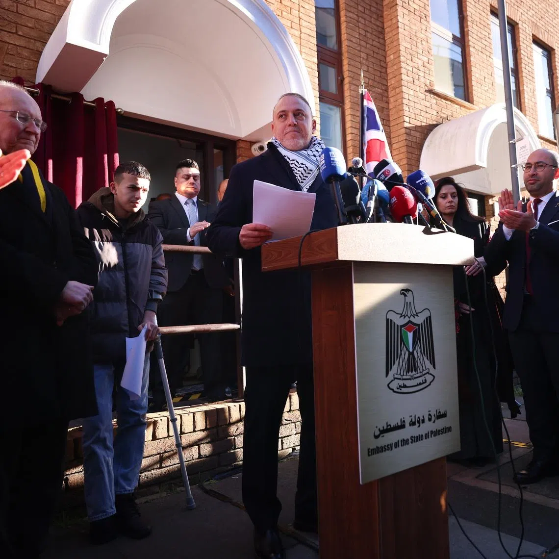 Palestinian ambassador to the UK Husam Zomlot speaking at the inauguration ceremony of the Palestinian embassy in London on Jan 5.