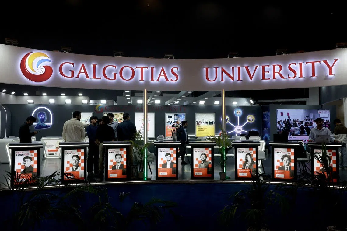 The silver mechanical dog appeared at a booth run by the private Galgotias University.