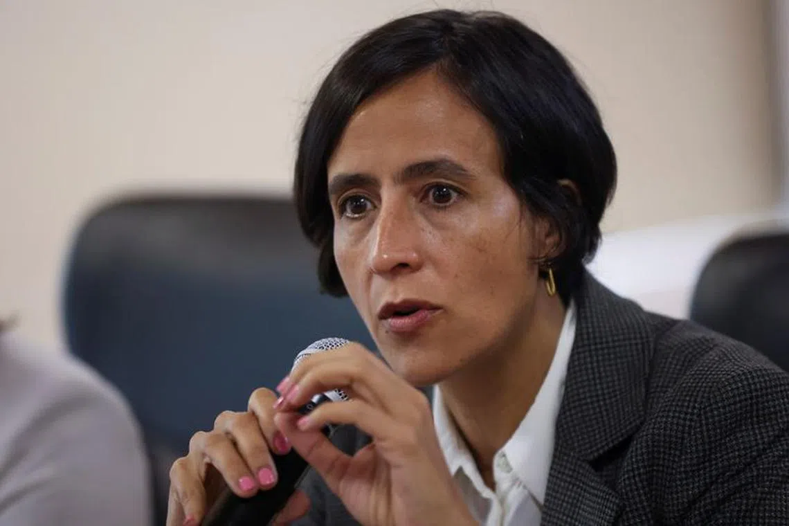 Colombia's Environment Minister, Susana Muhamad, speaks during a press conference in Bogota, Colombia July 12, 2023. REUTERS/Luisa Gonzalez