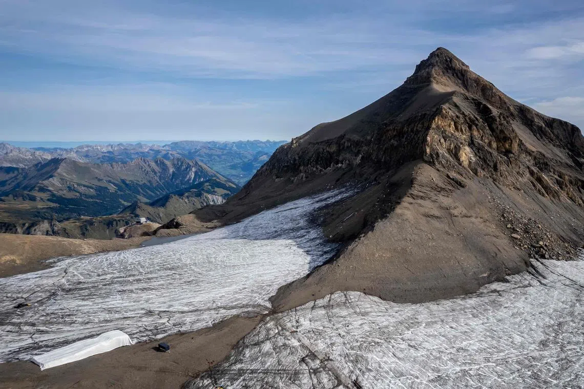 An aerial picture at Glacier 3000 resort shows the Tsanfleuron pass free of ice that covered it for at least 2,000 years.
