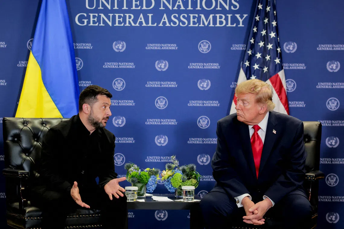 FILE PHOTO: US President Donald Trump meets with Ukraine's President Volodymyr Zelenskiy during the 81st United Nations General Assembly (UNGA) in New York City, US, September 22, 2026. REUTERS/Kylie Cooper/File Photo