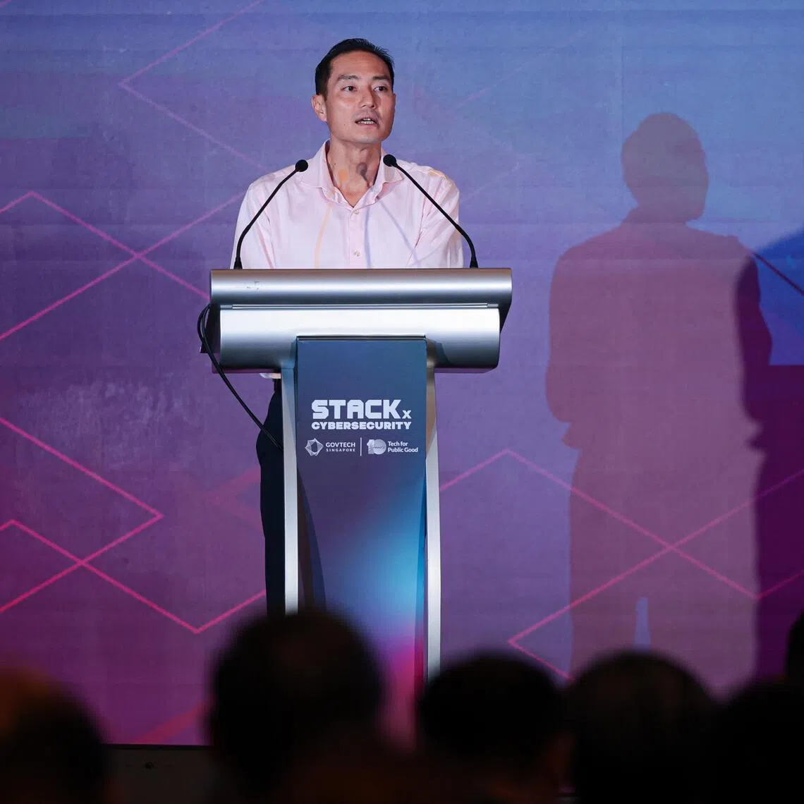 Senior Minister of State for Digital Development and Information Tan Kiat How during GovTech's STACKx Cybersecurity event on April 17.