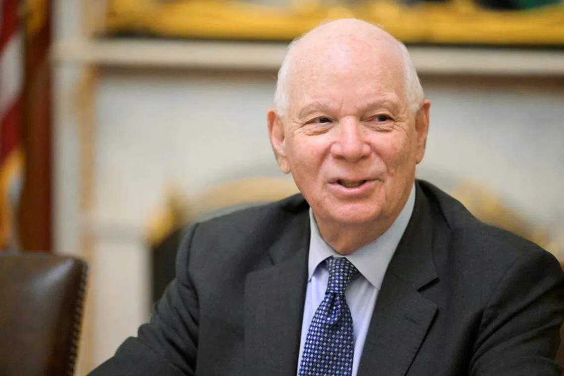 FILE PHOTO: U.S. Senator Ben Cardin (D-MD) speaks at a committee meeting after assuming the chairmanship of the Senate Foreign Relations Committee at the U.S. Capitol on Capitol Hill in Washington, U.S., September 28, 2023. REUTERS/Craig Hudson/File Photo
