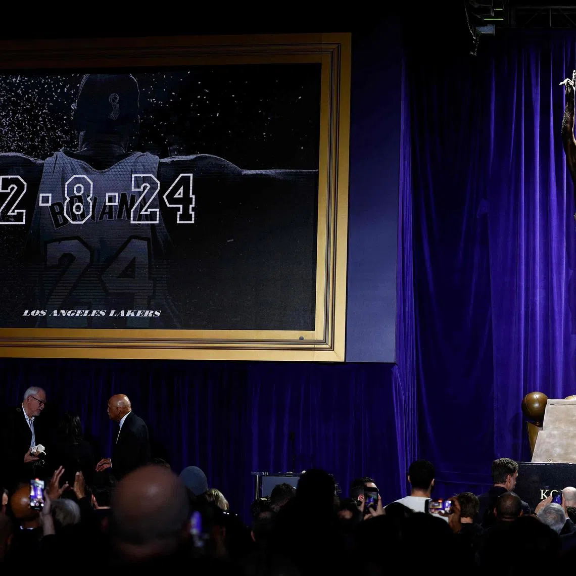 The Kobe Bryant Statue during an unveiling ceremony at Crypto.com Arena on Feb 8 in Los Angeles, California. Bryant, a five-time NBA champion and 18-time NBA All-Star, played for the Lakers from 1996 till 2016 before he died in a 2020 helicopter crash.