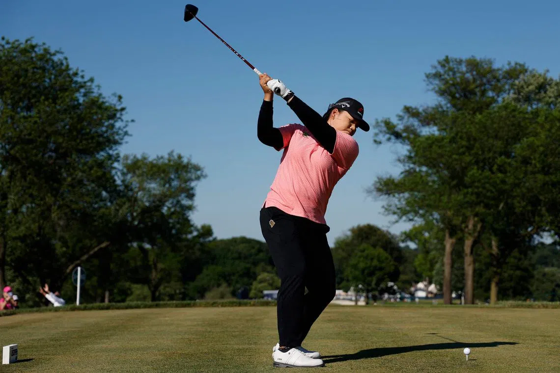 Wichanee Meechai of Thailand plays her shot from the first tee during the second round of the US Women's Open.