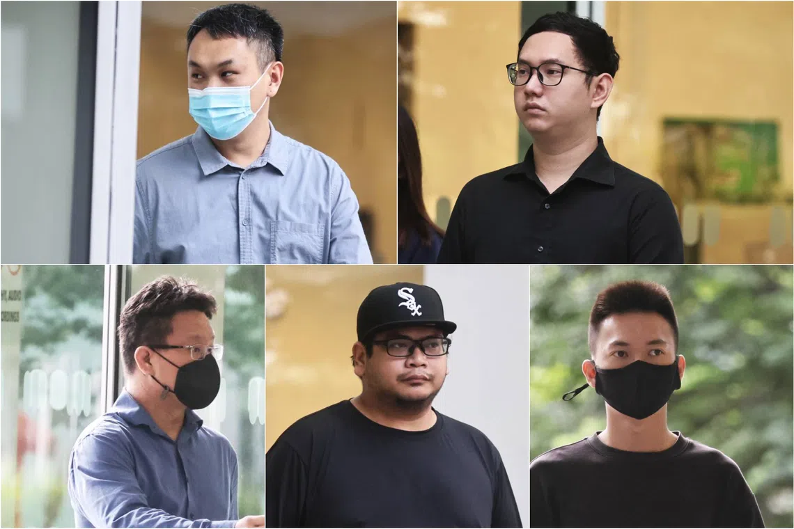 (Clockwise from top left) Kok Chuan Yuan, Aloysius Lim Jia En, George Lee Ji Qiang, Hairil Fitri Hairulsahfudin and Tan Jia Jun.