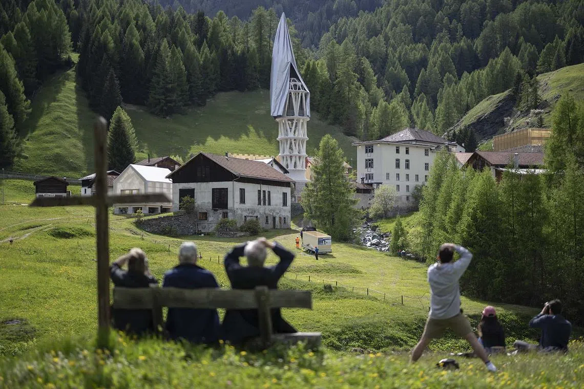 A view of the White Tower, the world's tallest digitally printed building, in Mulegns, Switzerland, May 19, 2025. 