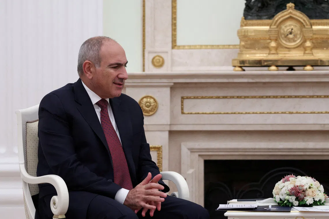 FILE PHOTO: Armenia's Prime Minister Nikol Pashinyan attends a meeting with Russia's President Vladimir Putin at the Kremlin in Moscow, Russia, September 26, 2025. REUTERS/Ramil Sitdikov/Pool/File Photo