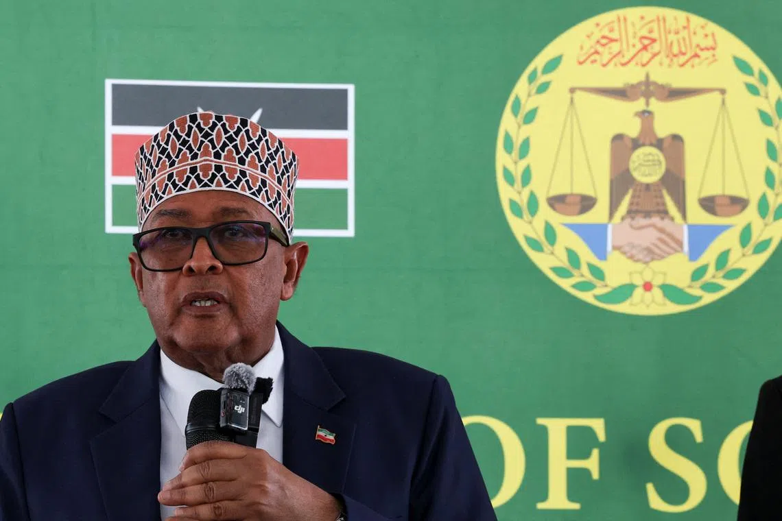 Somaliland President Abdirahman Mohamed Abdullahi speaks during the unveiling of the Somaliland Mission premises in Nairobi, Kenya May 29, 2025. REUTERS/Monicah Mwangi