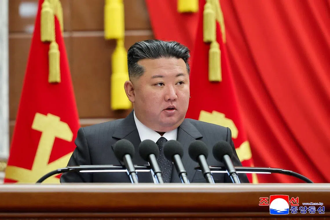 North Korean leader Kim Jong Un presided over the 13th plenary meeting of the eighth central committee of the ruling Workers' Party of Korea, in Pyongyang, North Korea, December 10, 2025, in this picture released by North Korea's official Korean Central News Agency, December 11, 2025. KCNA via REUTERS